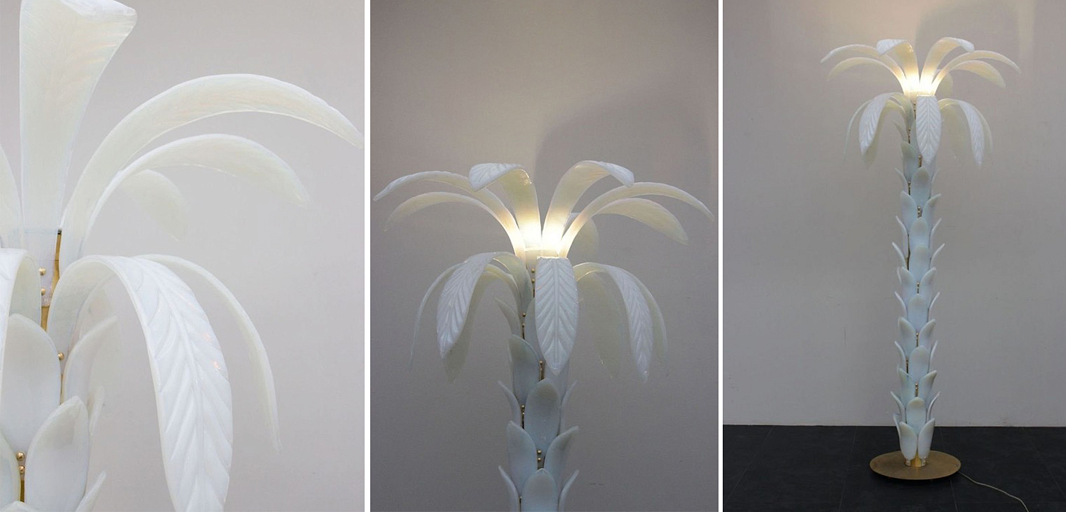 Дизайнерская Торшер Пальма из Белого Стекла Модерн ХХ века Murano Glass Palm-Shaped Floor Lamp Дизайнерская Торшер Пальма из Белого Стекла Модерн ХХ века Murano Glass Palm-Shaped Floor Lamp - Loft-Concept в Волгограде