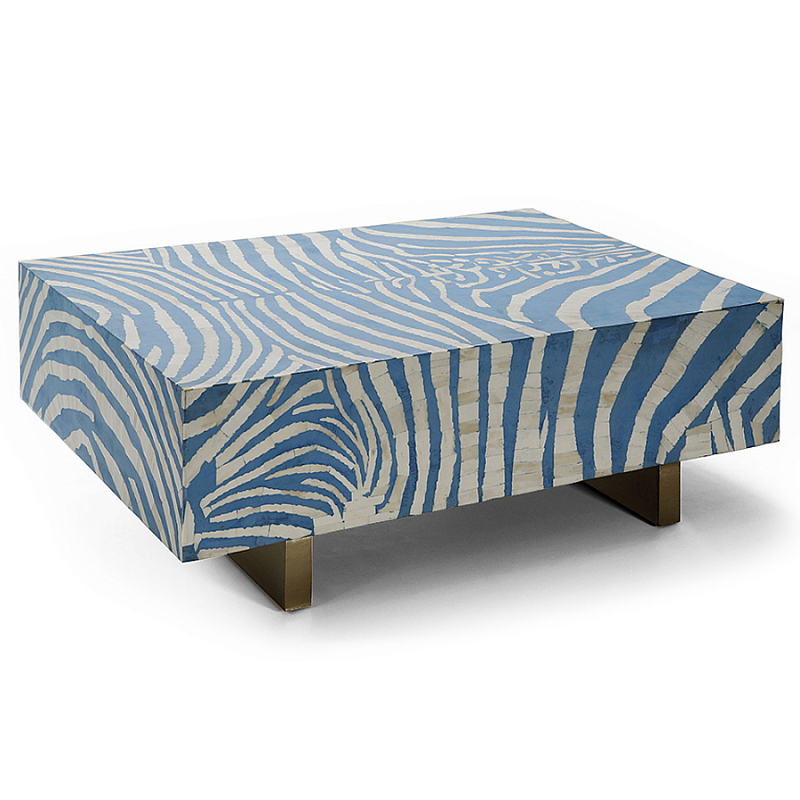 Кофейный стол Kenya Coffee Table Bone Inlay ZEBRA blue ivory ( слоновая кость ) Голубой Золотой в Волгограде | Loft Concept 