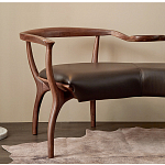 Кушетка с деревянным каркасом и сиденьем из коричневой натуральной кожи Moon Walnut Furniture варинант исполнения - 1 | Loft Concept в Волгограде