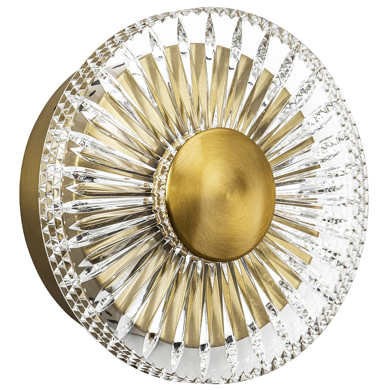 Бра с круглым рельефным плафоном Glass Peonies Brass Wall Lamp Прозрачный Бронза Бра с круглым рельефным плафоном Glass Peonies Brass Wall Lamp Прозрачный Бронза в Волгограде | Loft Concept