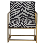 Кресло с металлическим золотистым каркасом и мягкой обивкой с чёрно-белым принтом зебры Wild animals варинант исполнения - 1 | Loft Concept в Волгограде