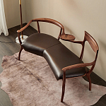 Кушетка с деревянным каркасом и сиденьем из коричневой натуральной кожи Moon Walnut Furniture варинант исполнения - 7 | Loft Concept в Волгограде