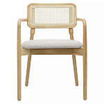 Стул обеденный с мягким сиденьем и спинкой из плетеного ротанга Wood and Textile Chair варинант исполнения - 1 | Loft Concept в Волгограде