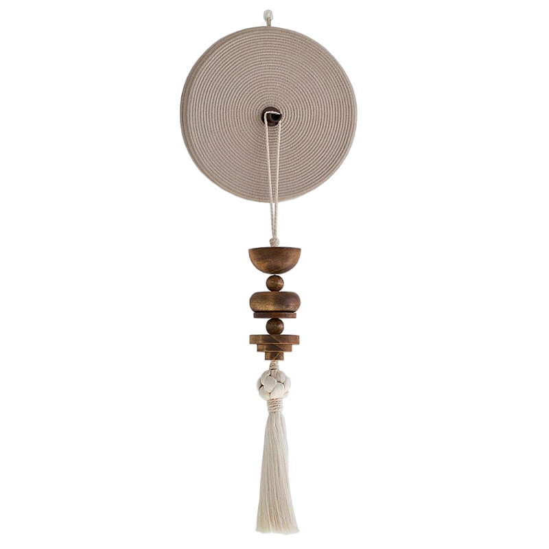 Аксессуар на стену диск с деревянными бусинами Wall Decor Thread Disc  Молочный Коричневый в Волгограде | Loft Concept 