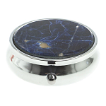 Таблетница карманная круглая с 3-мя отделениями с зеркалом и накладкой из натурального камня Содалит Silver Stone Pillboxes варинант исполнения - 3 | Loft Concept в Волгограде