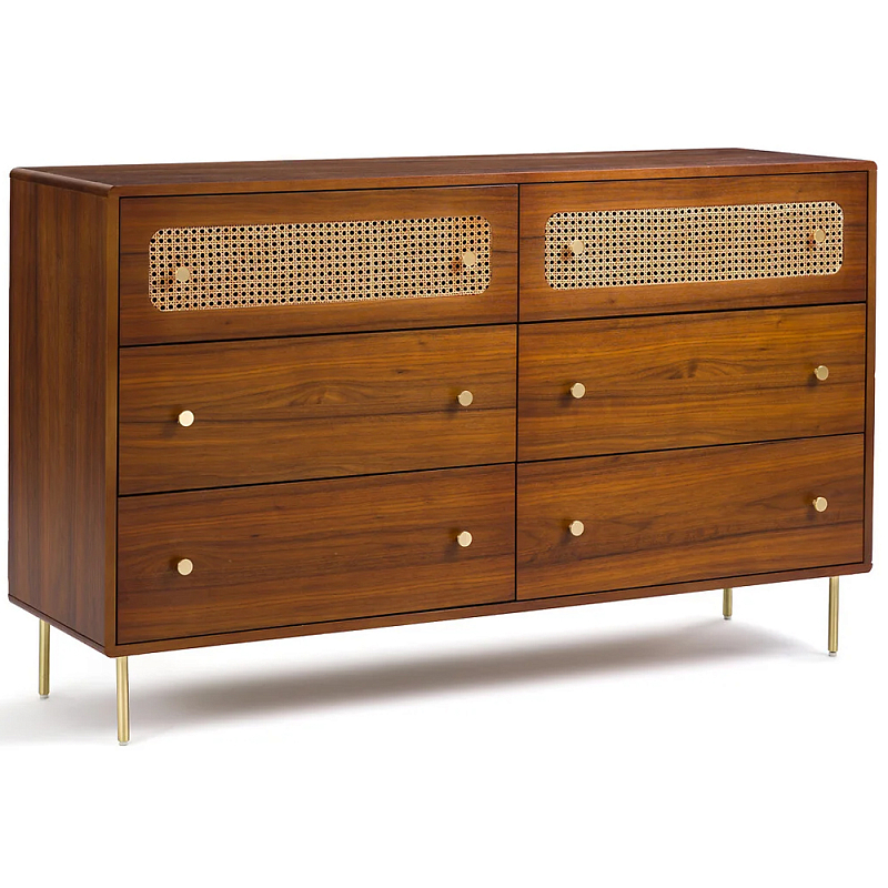 Комод с 6-ю ящиками с декором из ротанга Degarmo Chest of Drawers Коричневый Латунь Древесина Комод с 6-ю ящиками с декором из ротанга Degarmo Chest of Drawers Коричневый Латунь Древесина в Волгограде | Loft Concept