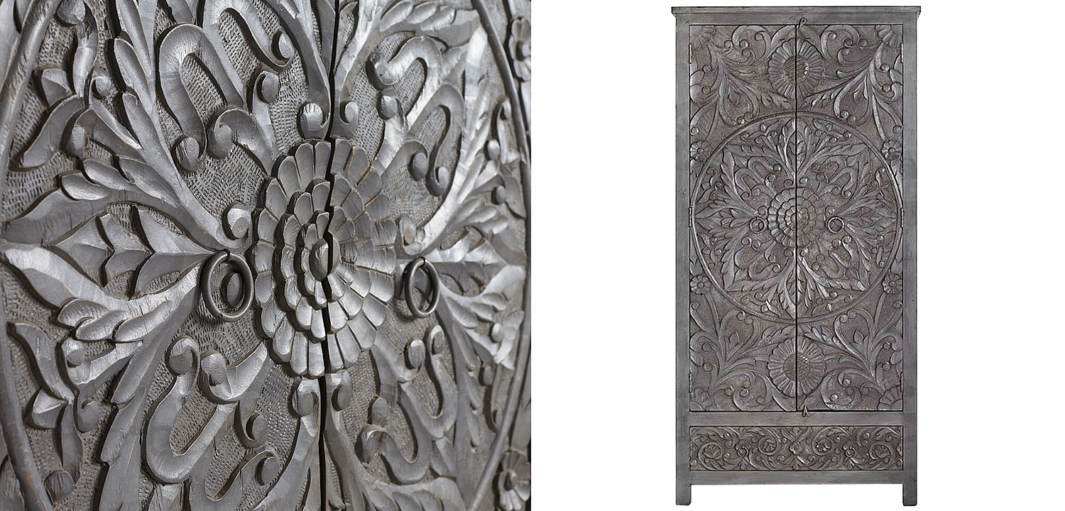 Шкаф Indian Antique White Furniture Cupboard Devan серый Шкаф Indian Antique White Furniture Cupboard Devan серый - Loft-Concept в Волгограде