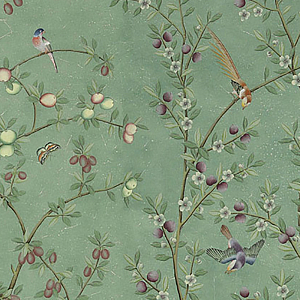 Обои ручная роспись Jardinieres & Citrus Trees Edo Turquoise