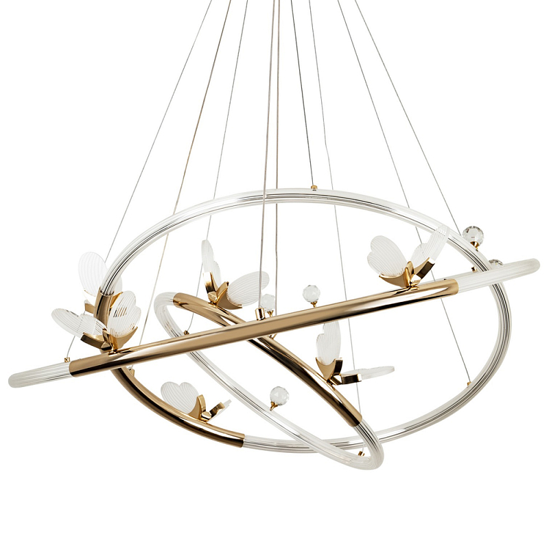 Кольцевая люстра с декором в виде бабочек Glass Butterflies Three Rings Chandelier Прозрачный Глянцевое золото Кольцевая люстра с декором в виде бабочек Glass Butterflies Three Rings Chandelier Прозрачный Глянцевое золото в Волгограде | Loft Concept