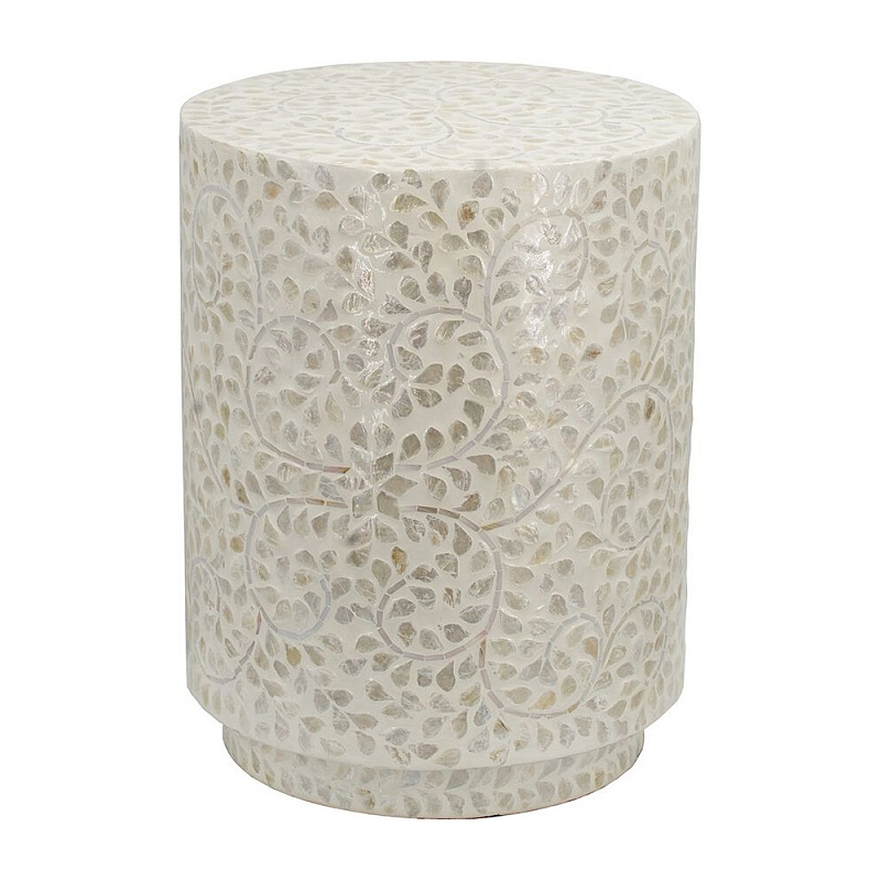 Приставной столик с рисунком из раковин устриц Bone Inlay Кремовый в Волгограде | Loft Concept 