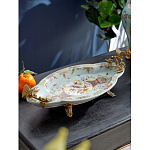 Блюдо овальное из голубого фарфора с ручками в виде бабочек и цветочным рисунком Blue Garden варинант исполнения - 2 | Loft Concept в Волгограде