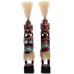 Комплект из 2-х деревянных статуэток Asmat Straw Headdress Statuettes Red Turquoise Tattoo варинант исполнения - 4 | Loft Concept в Волгограде