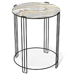 Стол журнальный круглый с серой столешницей из стекла на 4-х черных ножках Gray and Gold Marble варинант исполнения - 1 | Loft Concept в Волгограде