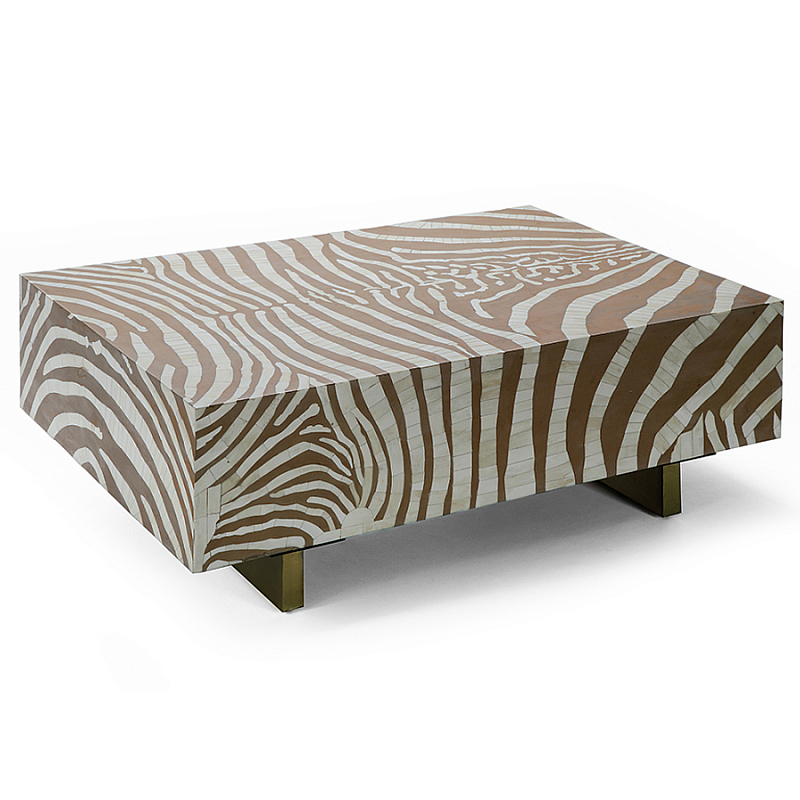 Кофейный стол Kenya Coffee Table Bone Inlay ZEBRA Beige  ivory ( слоновая кость ) Коричневый Золотой в Волгограде | Loft Concept 