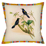 Декоративная подушка бежевая в разноцветную полоску с изображением птиц и цветов Blooming Birds Colorful Cushion варинант исполнения - 12 | Loft Concept в Волгограде