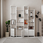 Стеллаж прямой ассиметричный с полками и 4-мя дверцами ARYA BOOKCASE WHITE варинант исполнения - 4 | Loft Concept в Волгограде