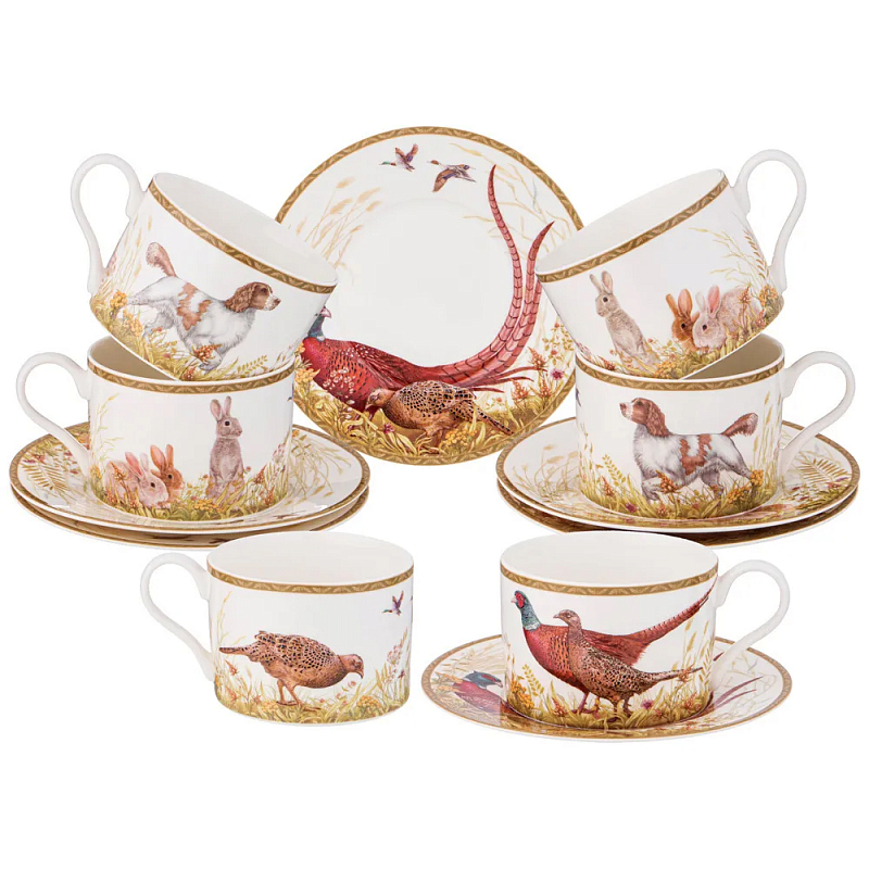 Чайный набор с изображением животных на 6 персон 12 предметов Hunting Porcelain Collection Белый Мульти Чайный набор с изображением животных на 6 персон 12 предметов Hunting Porcelain Collection Белый Мульти в Волгограде | Loft Concept