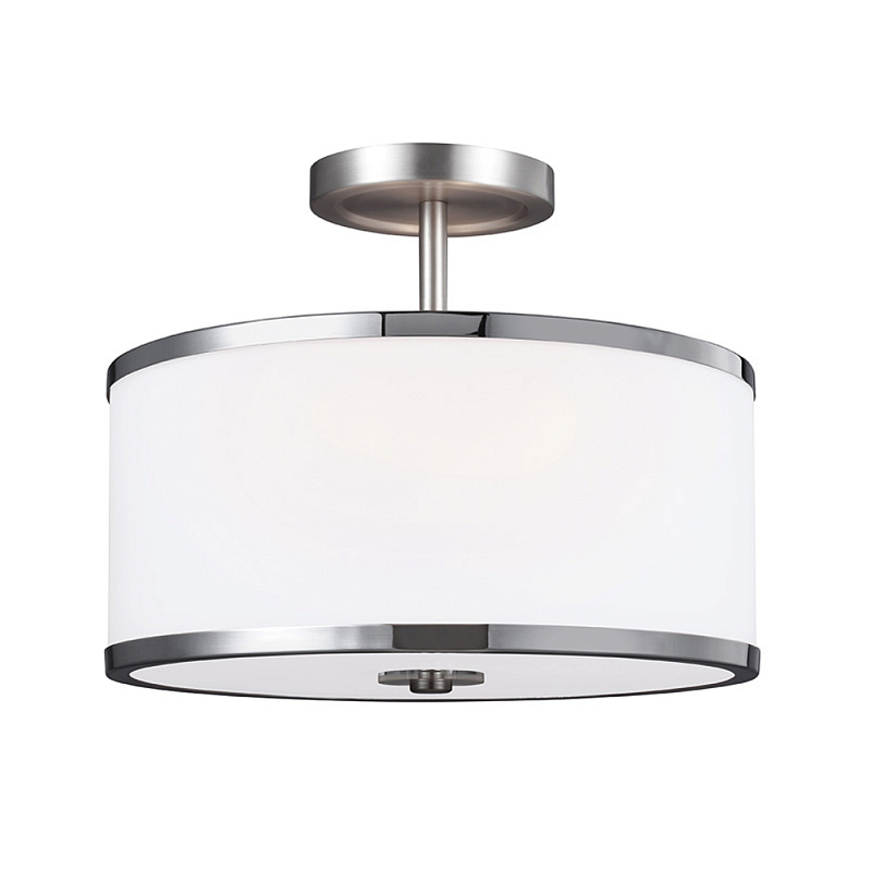 Потолочный светильник с цилиндрическим плафоомн из опалового матового стекла с металлическим обручем Feiss Никель Белый Хром в Волгограде | Loft Concept 