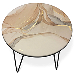 Стол журнальный с круглой столешницей из стекла на 3-х черных ножках Beige Marble варинант исполнения - 2 | Loft Concept в Волгограде