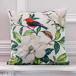 Декоративная подушка бежевая с изображением птица в саду Blooming Red Birds варинант исполнения - 2 | Loft Concept в Волгограде