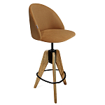Барный стул со спинкой и металлической подставкой на 3-х деревянных ножках Горчичный Велюр Vendramin Chair варинант исполнения - 1 | Loft Concept в Волгограде