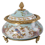 Шкатулка с крышкой из голубого фарфора с риунком птиц и цветов Blue Garden варинант исполнения - 1 | Loft Concept в Волгограде