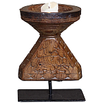 Подсвечник из массива тика на металлической подставке Wooden Carved Candlestick варинант исполнения - 1 | Loft Concept в Волгограде