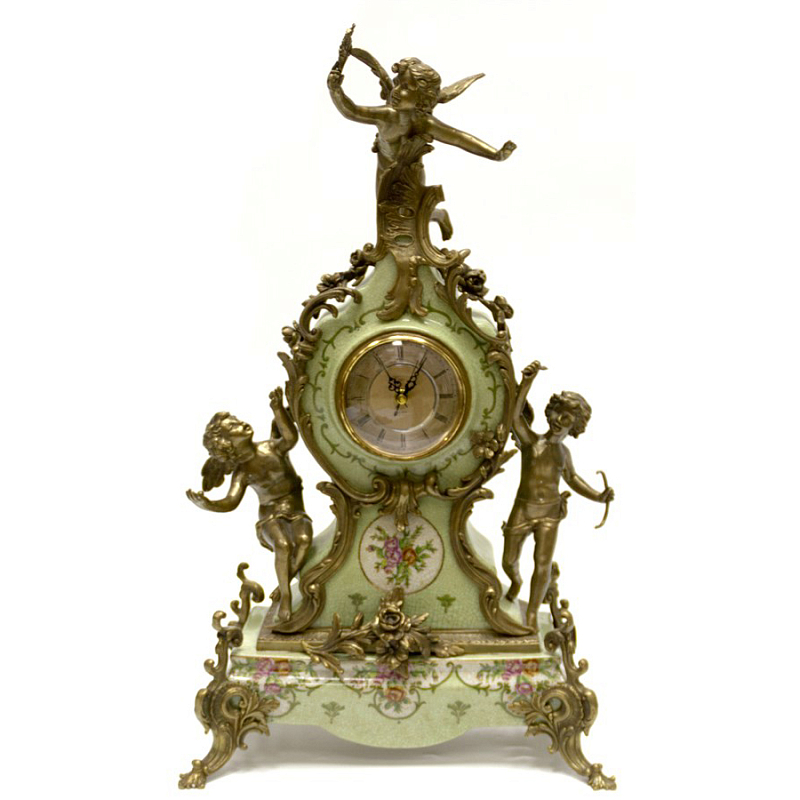Часы Three Angels & Floral Ornament Зеленый шалфей Бронза Часы Three Angels & Floral Ornament Зеленый шалфей Бронза в Волгограде | Loft Concept