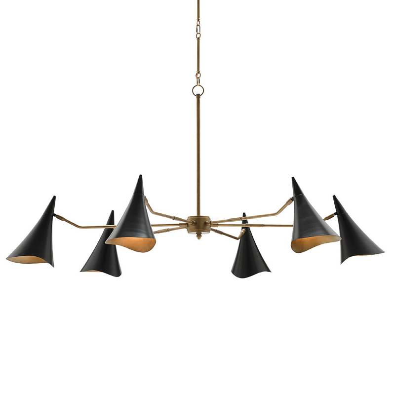 Люстра с 6-ю черными конусообразными плафонами Contrasting Lamps Черный Латунь Люстра с 6-ю черными конусообразными плафонами Contrasting Lamps Черный Латунь в Волгограде | Loft Concept
