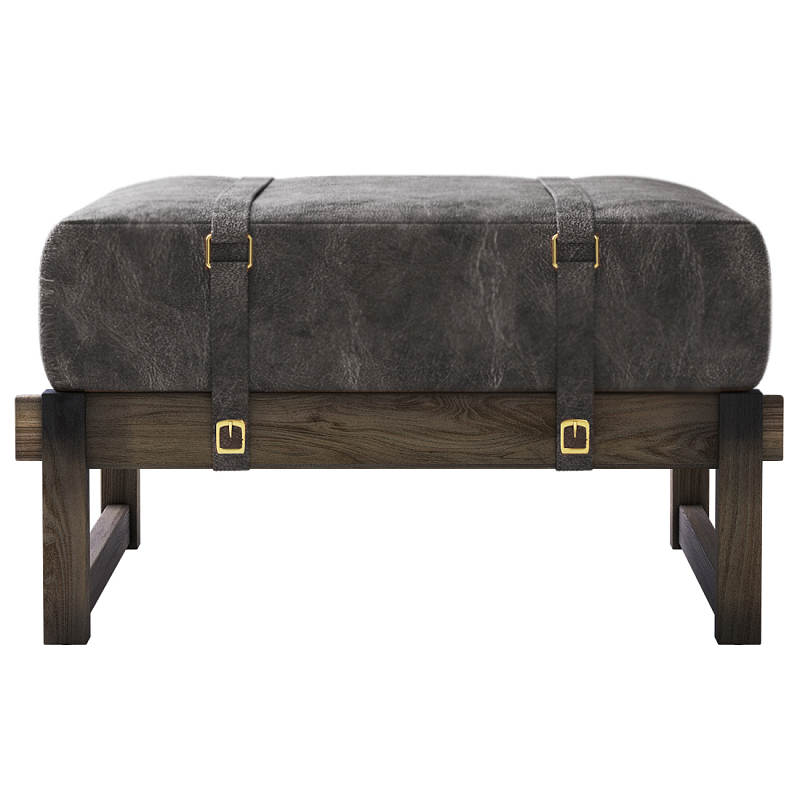 Пуф Duncan винтажная черная кожа  Черный Коричневый винтаж в Волгограде | Loft Concept 