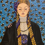 Панно ручная вышивка бисером Портрет девушки в голубых тонах варинант исполнения - 2 | Loft Concept в Волгограде