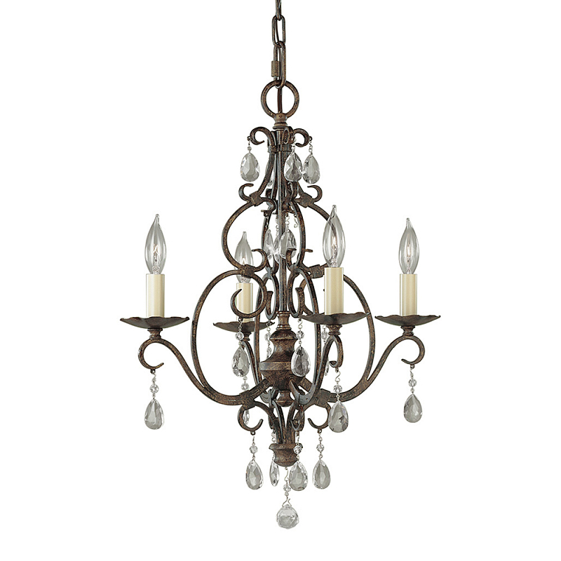 Люстра бронзового цвета с 4-мя лампами и подвесками из оптического стекла в классическом стиле Feiss Бронза Кремовый Прозрачное Стекло в Волгограде | Loft Concept 