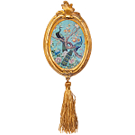 Картина с изображением павлинов в саду в овальной позолоченной раме с кисточкой Chinoiserie Imperial Garden Peacocks on a Tree Poster варинант исполнения - 2 | Loft Concept в Волгограде