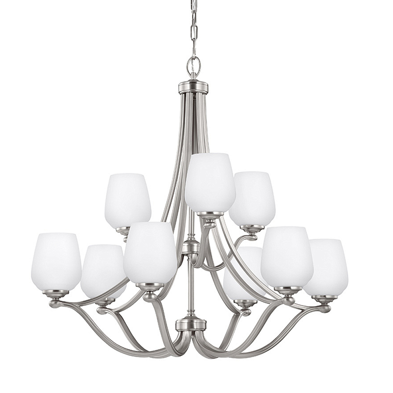 Люстра двухъярусная с белыми матовыми стеклянными плафонами в форме винных бокалов Feiss Никель Белый в Волгограде | Loft Concept 