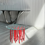 Дизайнерский журнальный стол с круглой прозрачной столешницей и основанием в виде красных металлических тросов Wires варинант исполнения - 2 | Loft Concept в Волгограде