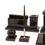 Настольный письменный набор с часами из природного камня обсидиана  Gift for Manager варинант исполнения - 4 | Loft Concept в Волгограде