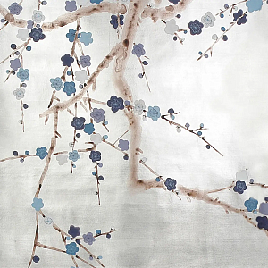 Обои ручная роспись Plum Blossom Hokusai on Tarnished Silver gilded paper
