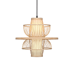 Подвесной светильник фигурный из деревянных прутьев с плафоном из натуральной ткани Light Inside the Cell варинант исполнения - 2 | Loft Concept в Волгограде