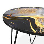 Стол журнальный с круглой столешницей из стекла Gold and Black Marble варинант исполнения - 3 | Loft Concept в Волгограде