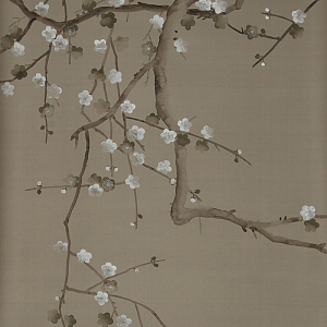 Обои ручная роспись Plum Blossom Colourway SC-232 on Lead Grey dyed silk
