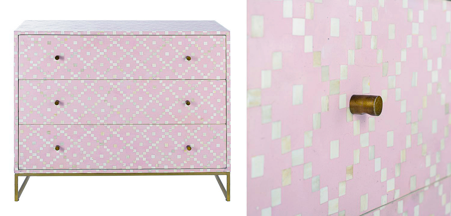 Комод инкрустация костью Pink Indian Bone Inlay 3 drawer Розовый Комод инкрустация костью Pink Indian Bone Inlay 3 drawer Розовый - Loft-Concept в Волгограде