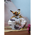 Шкатулка фиолетового цвета с рисунком бабочек и крышкой с фигуркой птицы на ветке Eden Garden варинант исполнения - 8 | Loft Concept в Волгограде