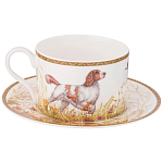 Чайная пара из фарфора с изображением собаки и зайцев 300 мл Hunting Porcelain Collection 2 варинант исполнения - 1 | Loft Concept в Волгограде