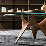 Дизайнерский круглый обеденный стол стеклянный с фигурным подстольем из цемента ARC Dining Table варинант исполнения - 4 | Loft Concept в Волгограде