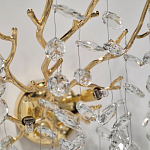 Бра золотого цвета с декоративными ветвями и прозрачными подвесками в форме листьев Droplet Chandelier варинант исполнения - 4 | Loft Concept в Волгограде