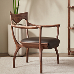 Стул деревянный с мягким сиденьем из коричневой натуральной кожи Moon Walnut Furniture варинант исполнения - 11 | Loft Concept в Волгограде