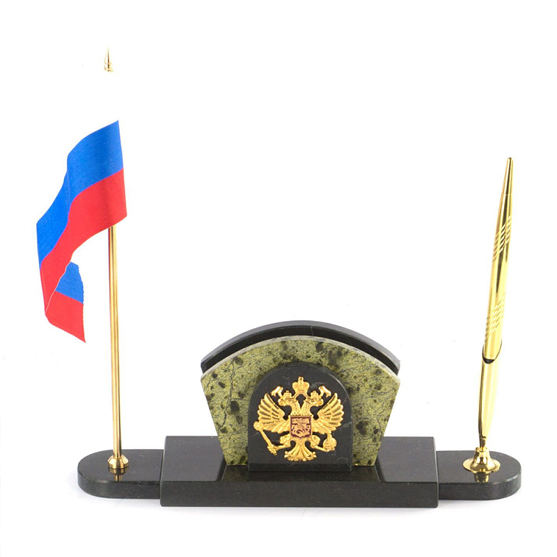 Визитница настольная с гербом и флагом России из природного камня змеевик Successful Leader Золотой Черный Визитница настольная с гербом и флагом России из природного камня змеевик Successful Leader Золотой Черный в Волгограде | Loft Concept