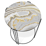 Стол журнальный круглый с серой столешницей из стекла на 4-х черных ножках Gray and Gold Marble варинант исполнения - 2 | Loft Concept в Волгограде