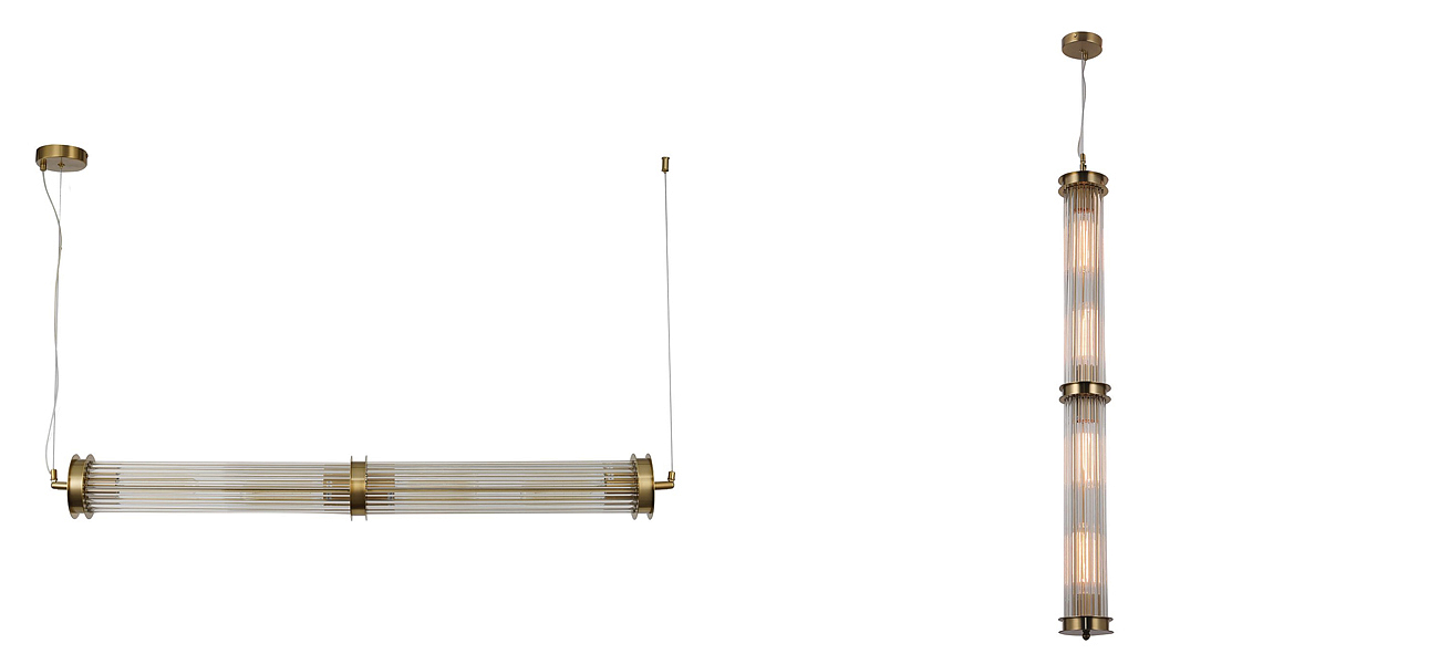 Люстра с рифленым плафоном Glass Tube Brass Люстра с рифленым плафоном Glass Tube Brass - Loft-Concept в Волгограде