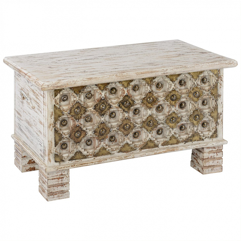 Сундук Antique Indian chest with pearls Кремовый Винтажная латунь Сундук Antique Indian chest with pearls Кремовый Винтажная латунь в Волгограде | Loft Concept